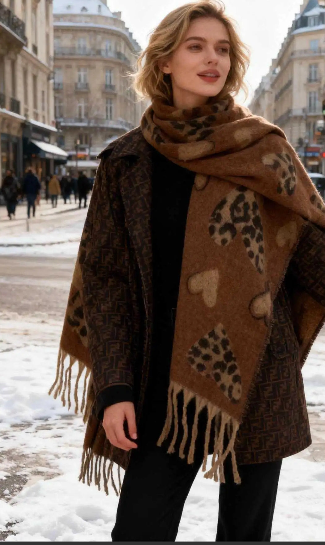 foulard écharpe douce hiver imprimé cœur léopard