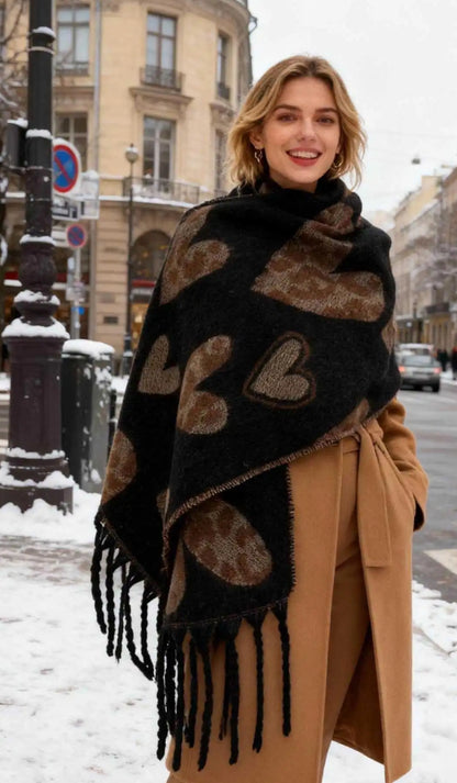 foulard écharpe douce hiver imprimé cœur léopard