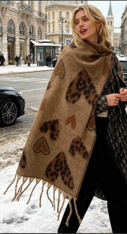 foulard écharpe douce hiver imprimé cœur léopard