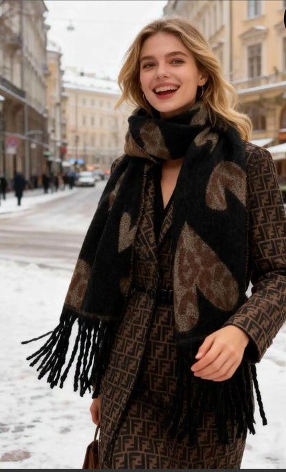 foulard écharpe douce hiver imprimé cœur léopard