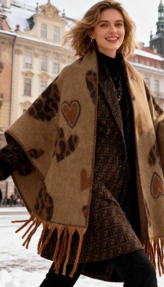 foulard écharpe douce hiver imprimé cœur léopard