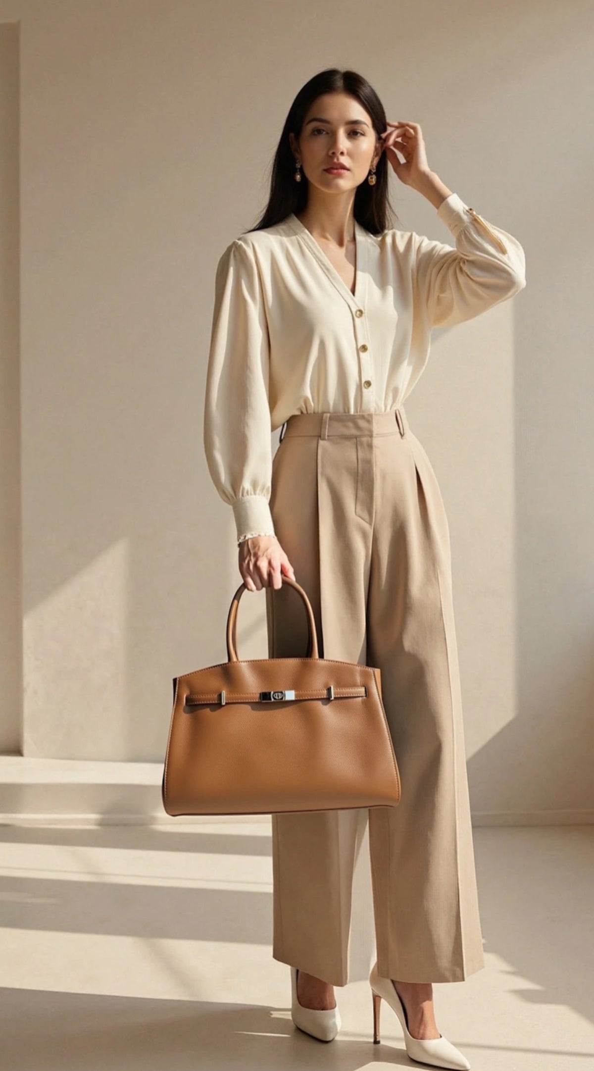 Sac à main en cuir véritable XL, Fabriqué en Italie.